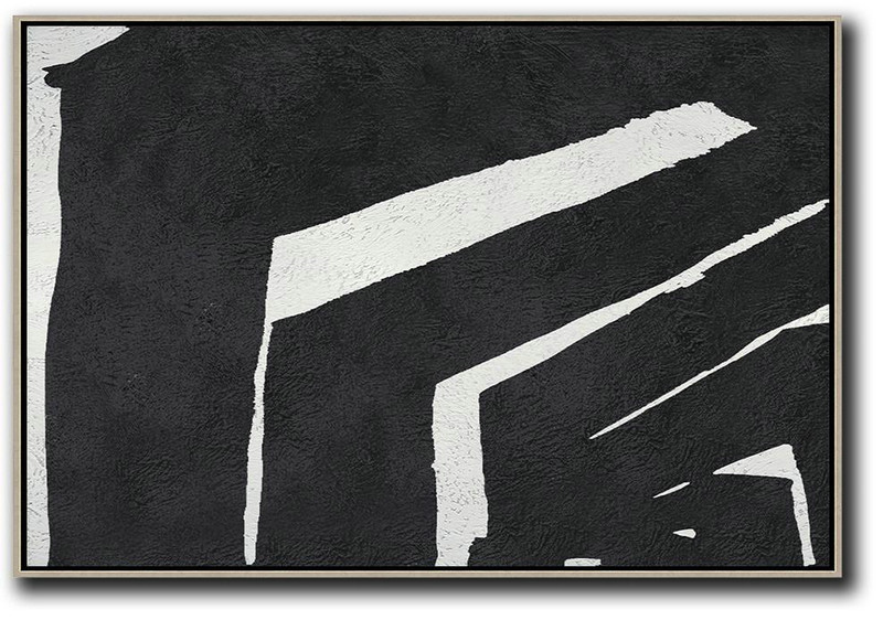 Large Canvas Wall Art For Sale,Hand Painted Oversized Horizontal Minimal Art On Canvas, Black And White Minimalist Painting - Contemporary Art Acrylic Painting